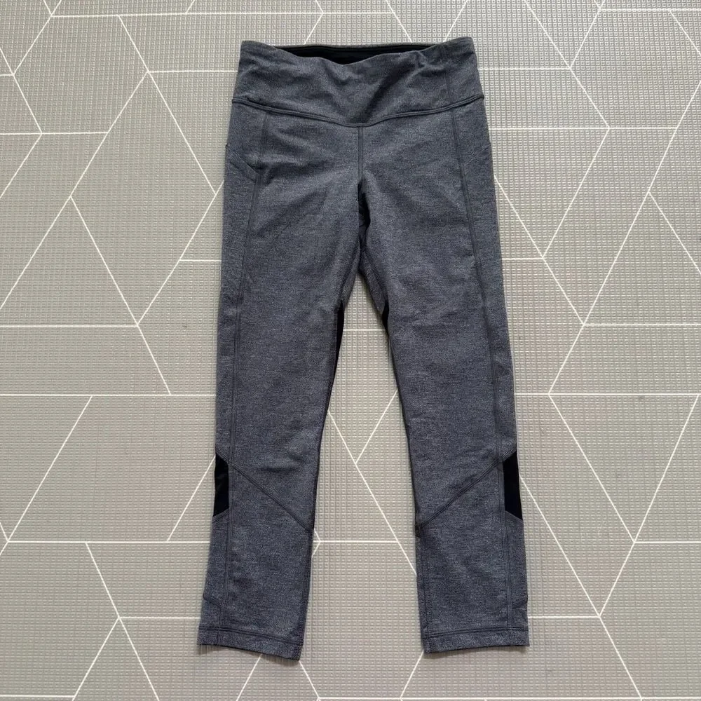 Lululemon Pace Revival Crop‎ Leggings Size 4 Gray & Black EUC